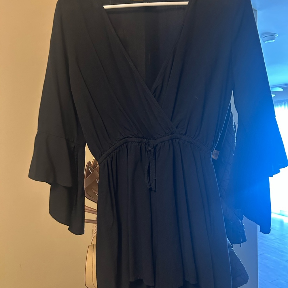 Black Flowy V-Neck Romper